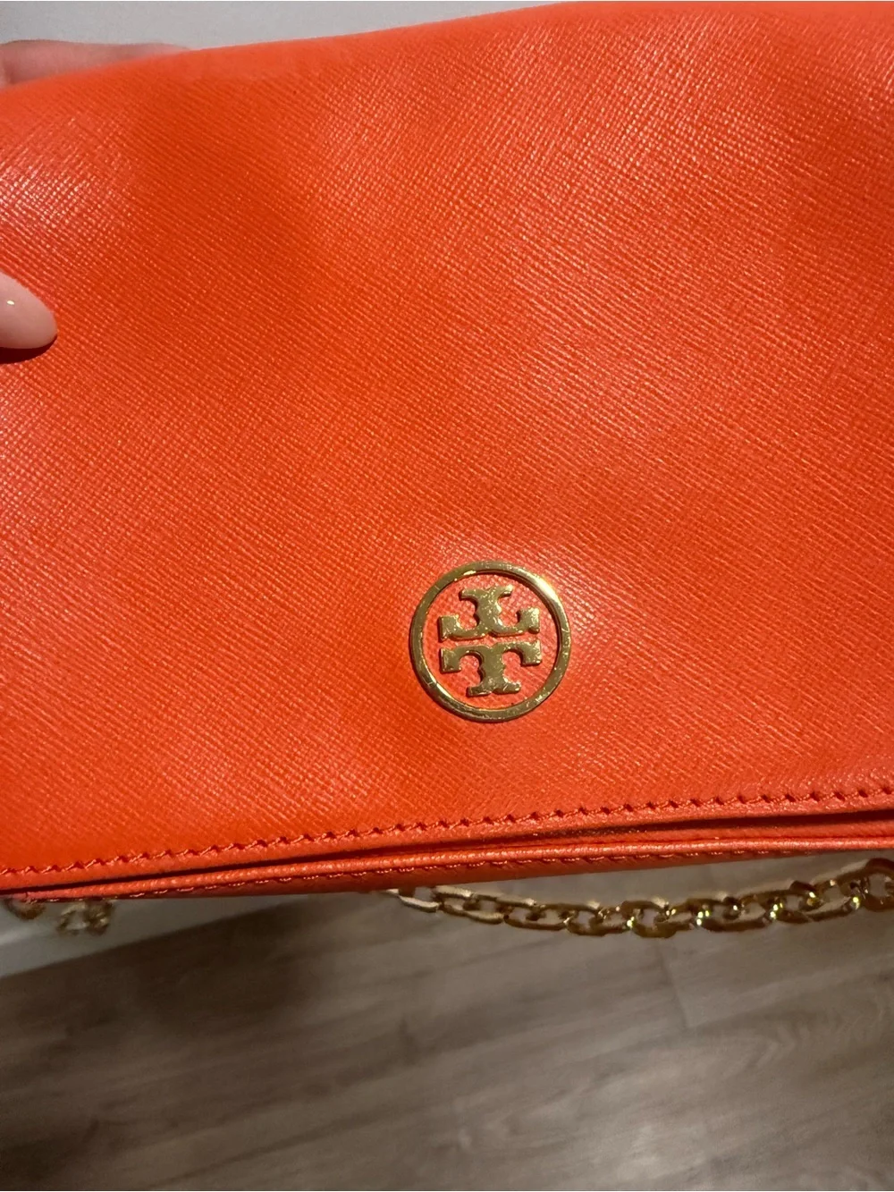 Tory Burch Orange Leather Chain-Trim Crossbody